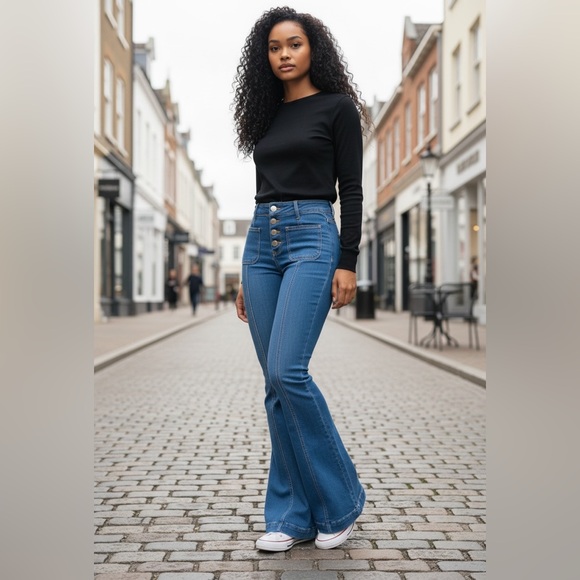 NEW•XXL•Zen Bohemian The Ultimate Chic Modern Flare Legged Jeans - Picture 3 of 14